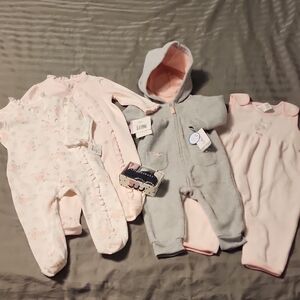Little Me Pink and Gray Baby Footies Set 9m